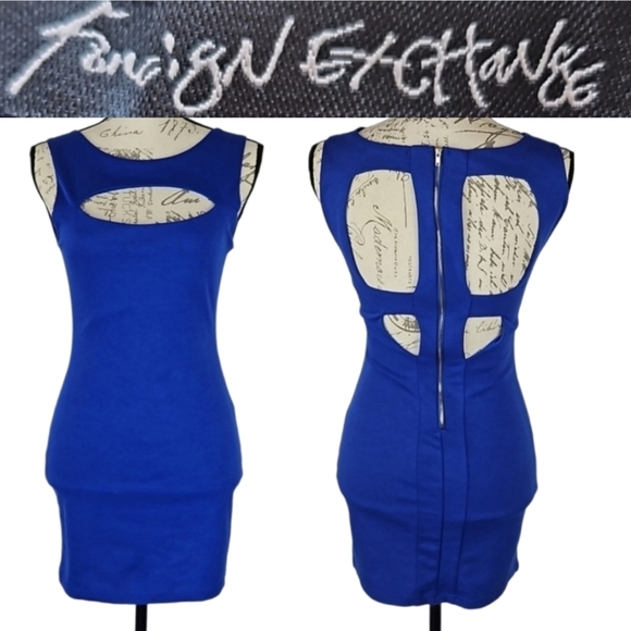 Vintage Royal Blue Sexy Cutout Mini Dress - Picture 3 of 4